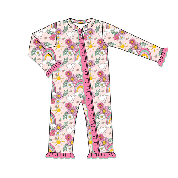 LR1774 pre-order baby girl clothes rainbow flower girl winter romper-2024.9.3