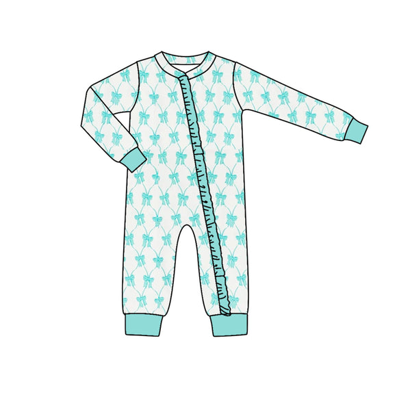 LR1003 pre order long sleeve green bow sleeper