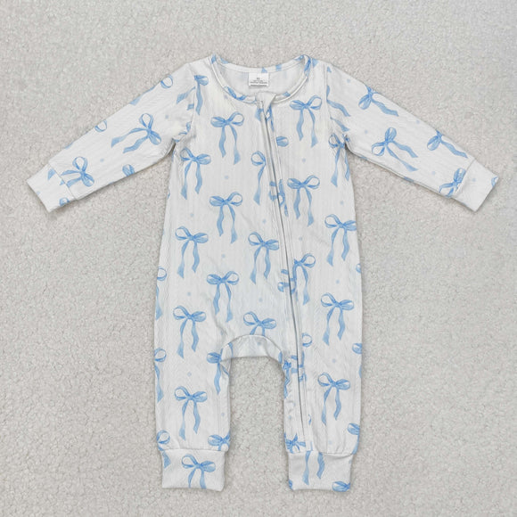 LR2070 long sleeve bow blue Cable Knit Fabric zipper sleeper