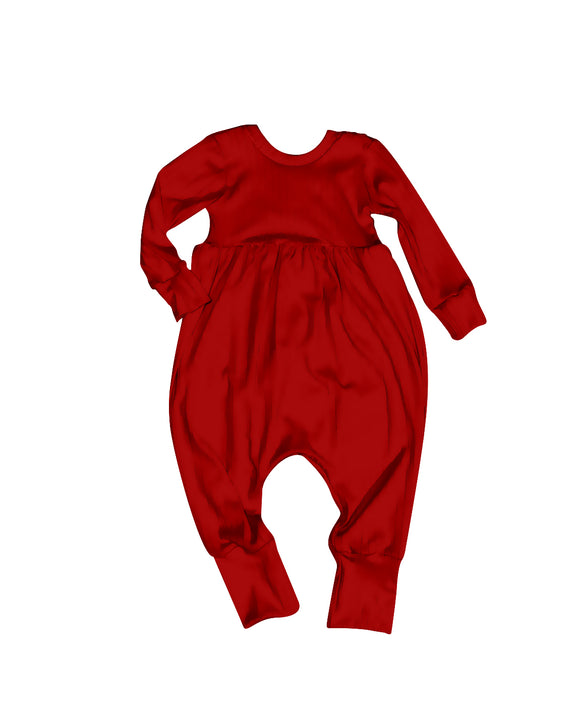 LR2087--pre order long sleeve cotton red romper