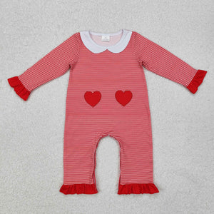 LR2113 long sleeve Valentine's day pink stripe girls romper