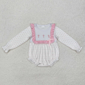 LR2136 baby girl clothes embroidered cross girl winter romper