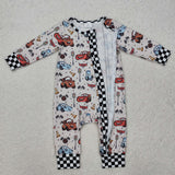 LR2160 Baby cartoon car zipper romper