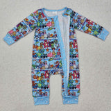 LR2163 Baby toy zipper blue romper