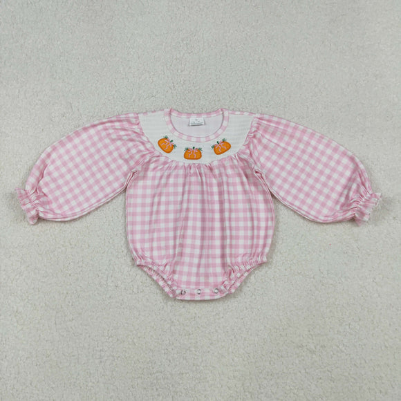 LR2181 baby girls embroidered Halloween pumpkin  long sleeve romper