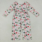 LR2192 baby girls long sleeve Christmas green red bow Jumpsuit