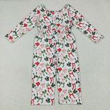 LR2192 baby girls long sleeve Christmas green red bow Jumpsuit