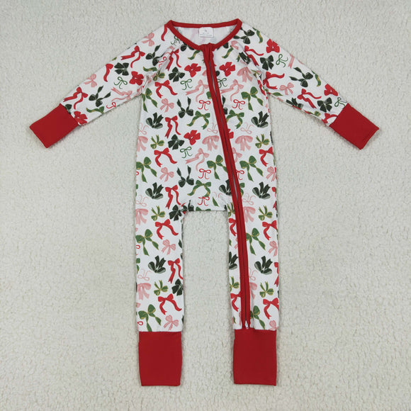 7.24 USA LR2203 baby girls long sleeve red green zipper romper