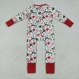 LR2203 baby girls long sleeve red green zipper romper