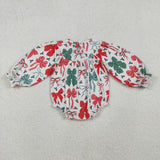 LR2217 baby girls Christmas red green bow romper smocked