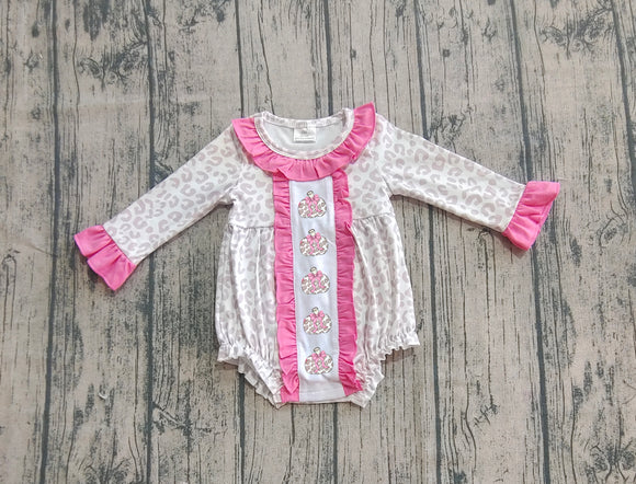 Pre-ordre LR2220 baby girls Halloween embroidered pumpkin leopard floral romper