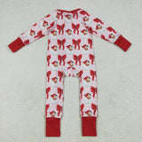 7.24  USA LR2223 baby girls Christmas Santa Claus red bow zipper romper