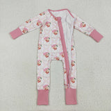 LR2224 baby girls Christmas Santa Claus pink zipper romper