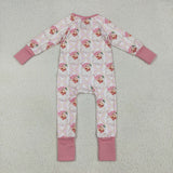 LR2224 baby girls Christmas Santa Claus pink zipper romper