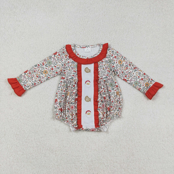 11.28 USA LR2232 baby girls Christmas Santa Claus embroidered  romper