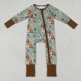 LR2234 baby boys brown green hunting duck zipper romper