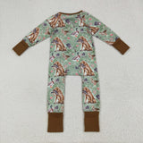 LR2234 baby boys brown green hunting duck zipper romper