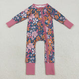 LR2244 baby girls flower zipper red romper