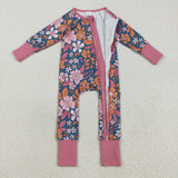 LR2244 baby girls flower zipper red romper