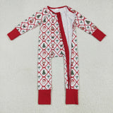 LR2248 baby girls Christmas bear zipper red romper