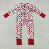 LR2248 baby girls Christmas bear zipper red romper