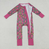 LR2250 baby girls leopard rose zipper romper