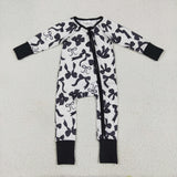 LR2253 baby boys black bow zipper romper