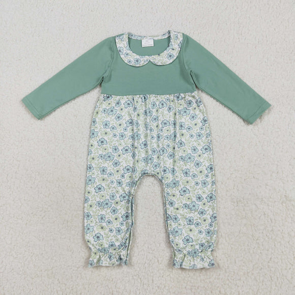 LR2258 baby girls green long sleeve flower romper