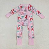 7.24 USA LR2266 baby girls red green bow long sleeve zipper pink romper