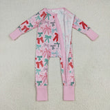 7.24 USA LR2266 baby girls red green bow long sleeve zipper pink romper