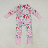 7.24 USA LR2266 baby girls red green bow long sleeve zipper pink romper