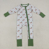 LR2269 baby boys green long sleeve zipper duck romper