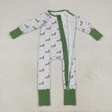 LR2269 baby boys green long sleeve zipper duck romper