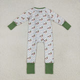 LR2269 baby boys green long sleeve zipper duck romper