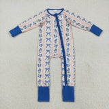LR2327 baby girls long sleeve blue flower bow red wave zipper romper