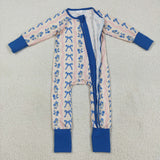 LR2327 baby girls long sleeve blue flower bow red wave zipper romper