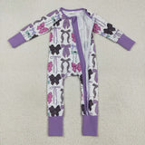 LR2358 baby girls  purple bow zipper romper