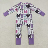 LR2358 baby girls  purple bow zipper romper