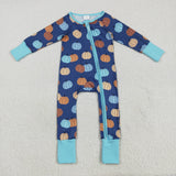 LR2364 baby boys pumpkin blue navy zipper romper
