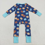 LR2364 baby boys pumpkin blue navy zipper romper