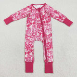 LR2365 baby girls pink rose bow zipper romper