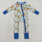 LR2397 baby boys cookie milk zipper blue romper