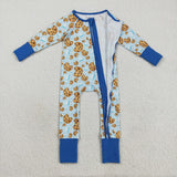 LR2397 baby boys cookie milk zipper blue romper