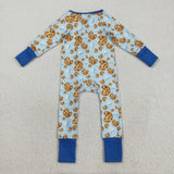 LR2397 baby boys cookie milk zipper blue romper