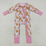 LR2398 baby girls cookie milk zipper pink romper