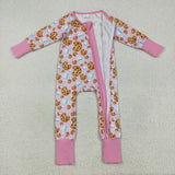 LR2398 baby girls cookie milk zipper pink romper