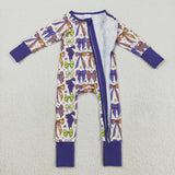 LR2403 baby girls purple orange green bow zipper romper