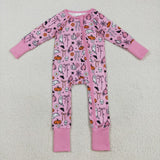 LR2405 baby girls Halloween ghost pumpkin zipper pink romper