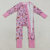 LR2405 baby girls Halloween ghost pumpkin zipper pink romper