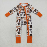 LR2409 baby girls bow zipper black orange romper